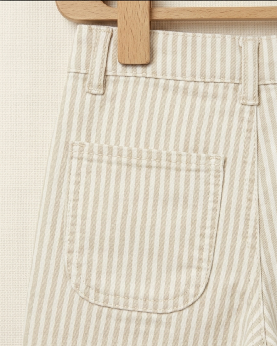Beige Striped Kids Pants