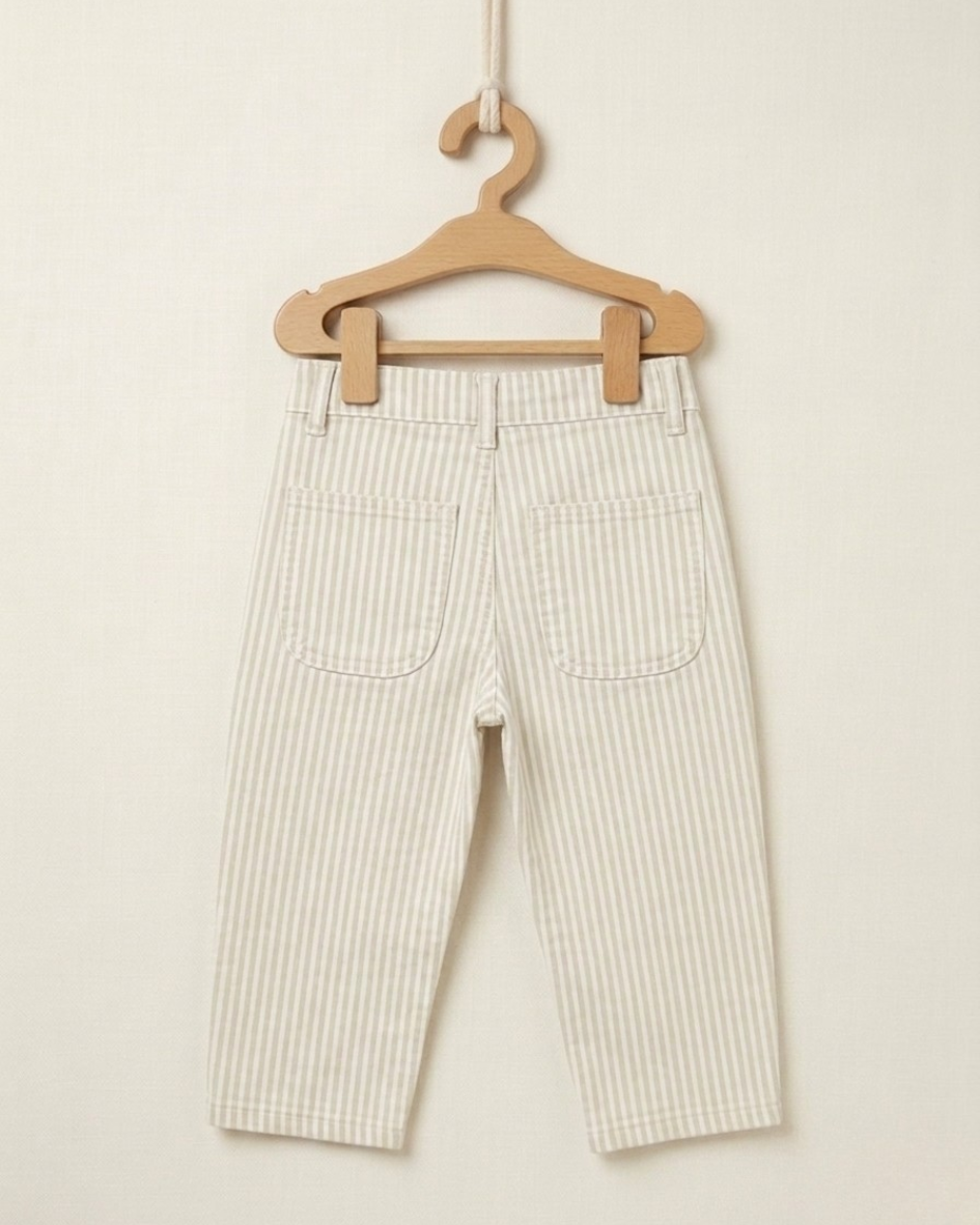 Beige Striped Kids Pants
