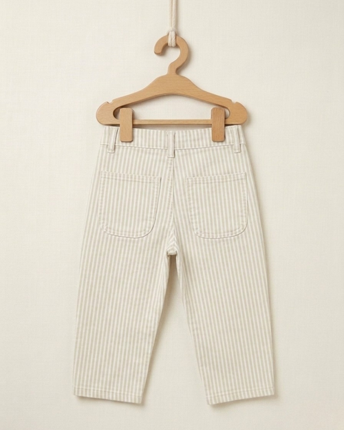 Beige Striped Kids Pants