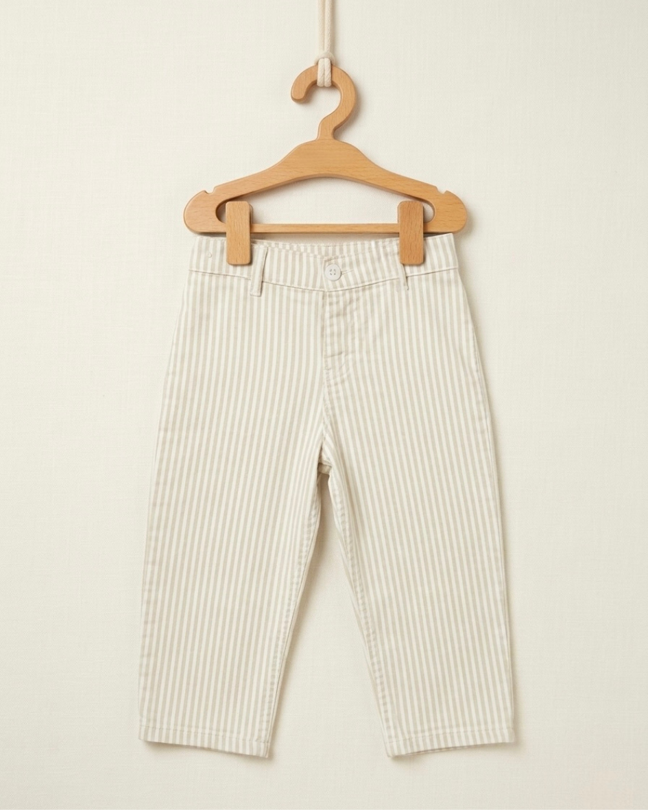 Beige Striped Kids Pants