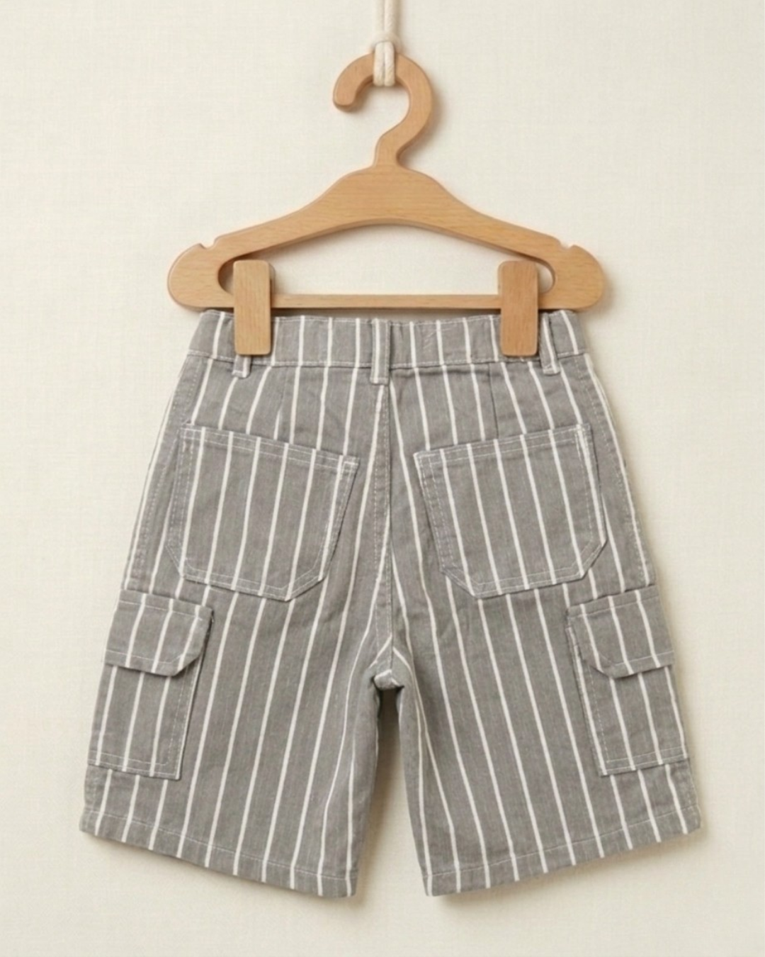 Grey Striped Cargo Kids Shorts