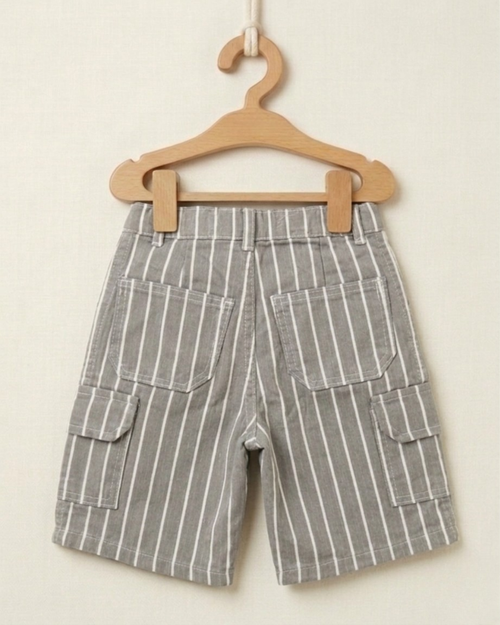 Grey Striped Cargo Kids Shorts