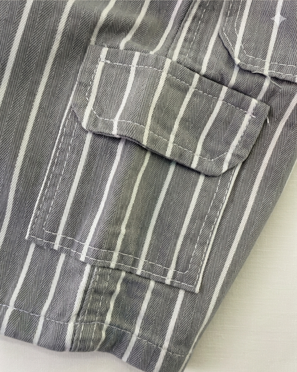 Grey Striped Cargo Kids Shorts
