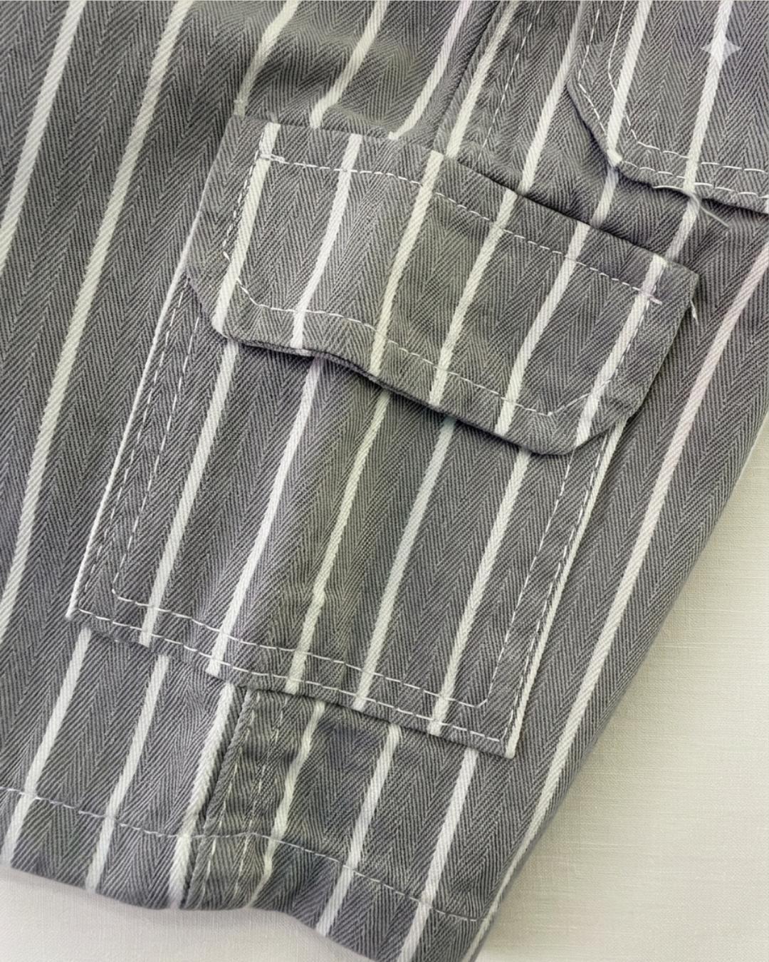 Grey Striped Cargo Kids Shorts