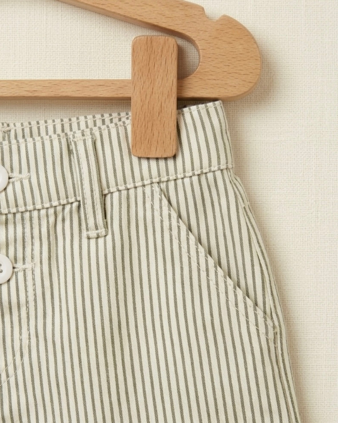 Olive Green With Pockets Striped Kids Pants