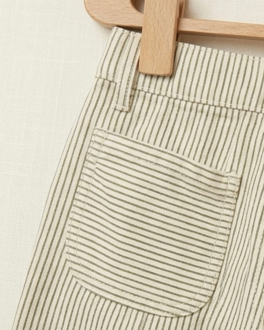 Olive Green With Pockets Striped Kids Pants