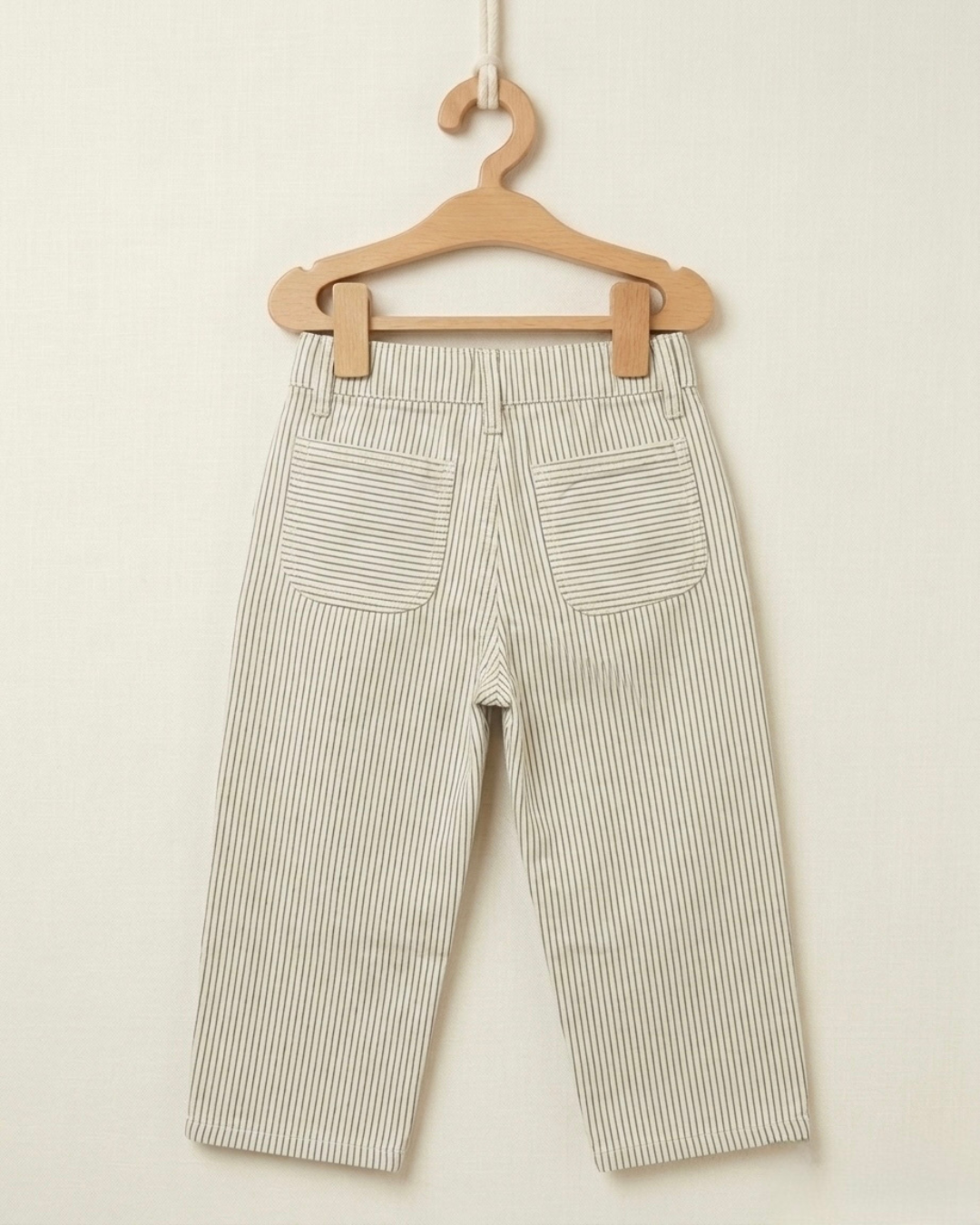 Olive Green With Pockets Striped Kids Pants